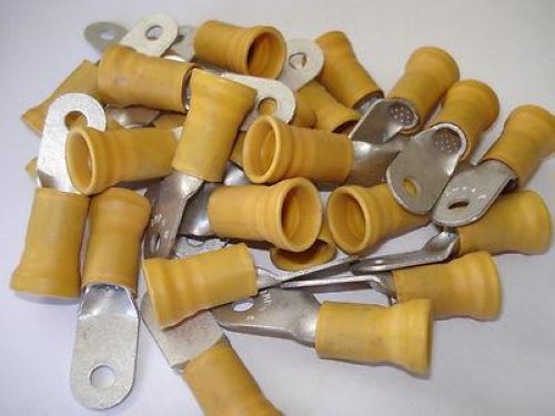 Amp Yellow #10 Stud 4 AWG Insulated Ring Lugs Terminals LOT of 25