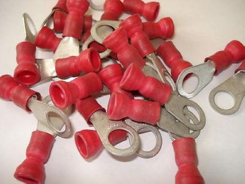 Amp Red  3/8 Stud 8 AWG Insulated Ring Lugs Terminals NSNP LOT of 25