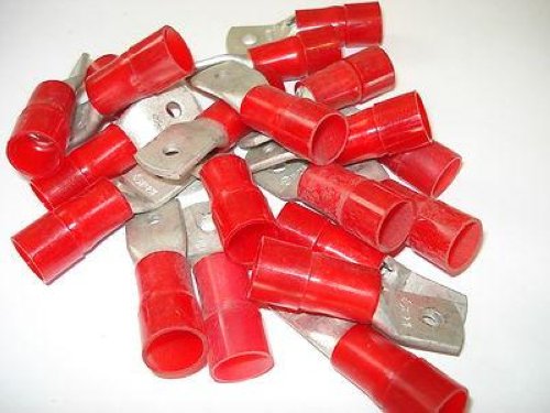 Burndy RED  LOT of 20 #10 Stud 2 AWG AN-2YA Insulated Ring Lugs Terminals NSNP