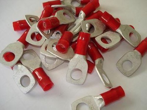 Burndy RED 3/8 Stud 8 AWG AN-8 Insulated Ring Lugs Terminals LOT of 25 NSNP