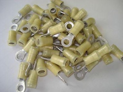 Tyco #10 Stud 12-10 AWG 35109 Yellow  Insulated Ring Lugs Terminals LOT of 50