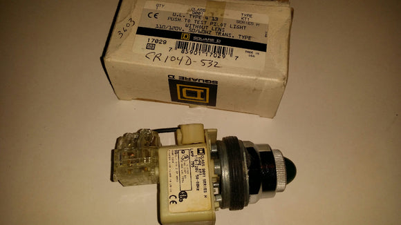 Square D CLASS 9001 TYPE KT1 120V Push TO Test Pilot Light Pushbutton Green LENS