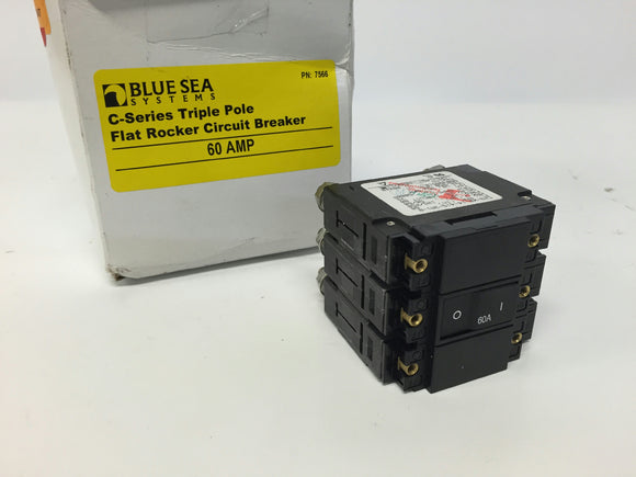 Blue Sea C-Series Flat Rocker Circuit Breaker 3 Pole 60A C23-X0-14-415-3A1R
