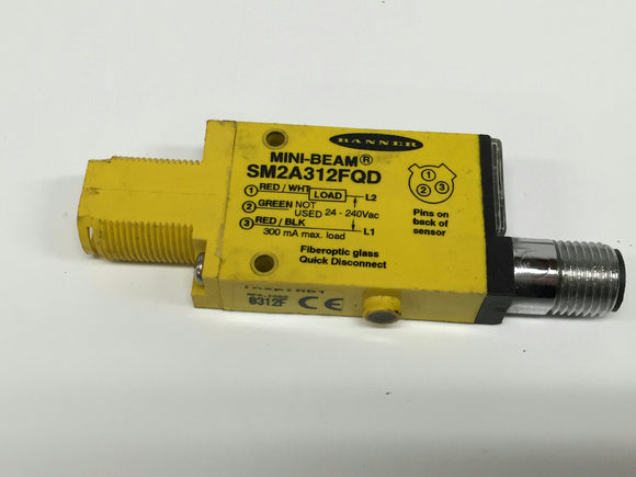 Banner SM2A312FQD Mini Beam AC Photoelectric Sensor, Infrared LED