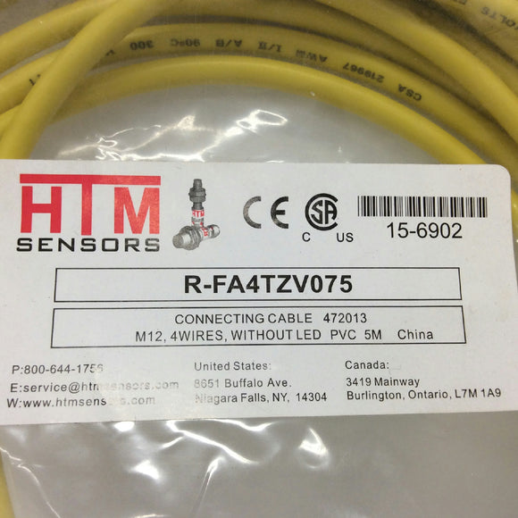 HTM Sensors R-FA4TZV075 4P 250VAC/300VDC Cable Connector 5M