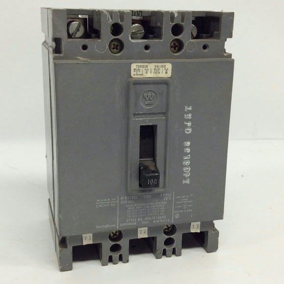 Westinghouse HFB3100L Series MARK75 Circuit Breaker 3 Pole 100 A 600 VAC 250 HFB