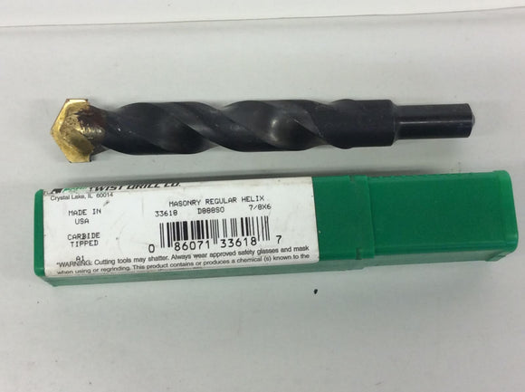 Precision 33618 Masonry Reg HLX Carbide Tipped Black Oxide D888SO 7/8X6