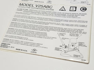 Amerex V25ABC Vehicle Fire Suppression System 8x6 Vinyl Self Adhesive Label