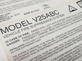 Amerex V25ABC Vehicle Fire Suppression System 8x6 Vinyl Self Adhesive Label