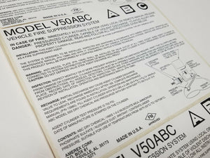 Amerex V50ABC Vehicle Fire Suppression System 8x6 Vinyl Self Adhesive Label
