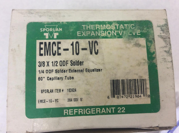 Sporlan EMCE-10-VC Thermostatic Expansion Valve 3/8 X 1/2 ODF Solder