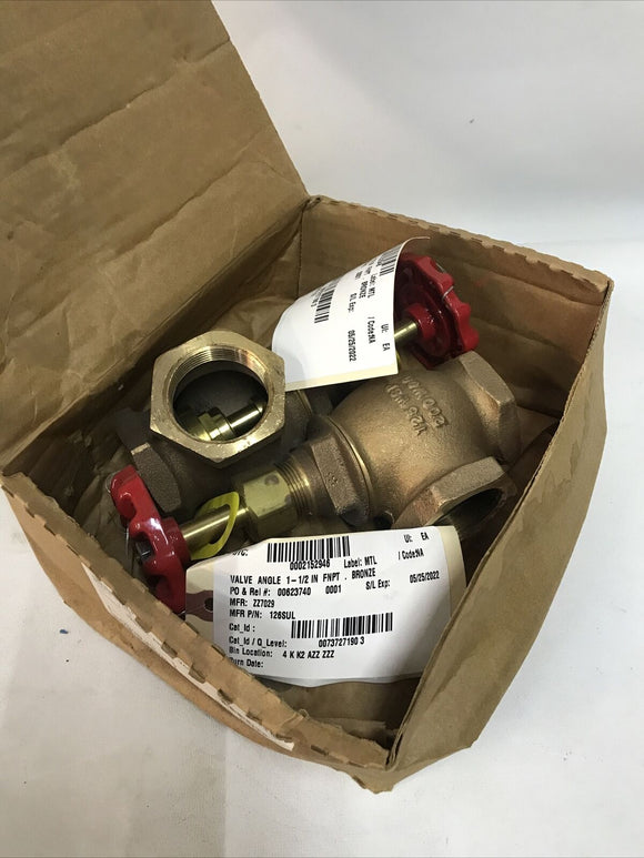 United Brass 126SUL 1-1/2” Angle Valve 125PSI, Threaded