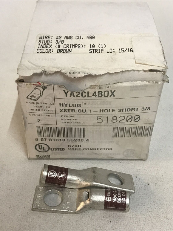 Burndy (Box Of 2) YA2CL4BOX Compression Lug 3/8” Stud Hylug 518200 N60 2 STR CU