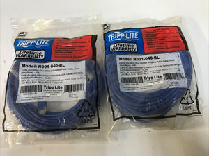 Lot Of 2 Tripp Lite N001-040-BL Cat6 Gigabit Blue Snagless 40ft. Ethernet RJ45