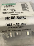 Box Of 5 Littlefuse 312 Series 10 Amp 250 Volt Fuses 312010P