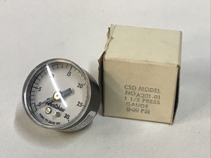 Robertshaw A201-01, 2420-001 Pressure Gauge 1-1/2", 0-30PSIG, 1/8" NPT Back Con