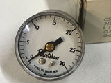 Robertshaw A201-01, 2420-001 Pressure Gauge 1-1/2", 0-30PSIG, 1/8" NPT Back Con