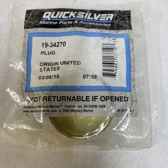 New Mercury Mercruiser Quicksilver Oem Part # 19-34270 Plug-1.625