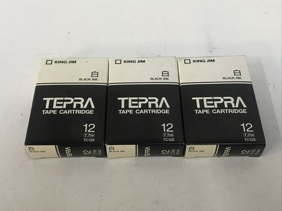 King Jim Co TC12S Tepra TC 12 Tape Cartridge 7.7m Black Ink *Lot Of 3*