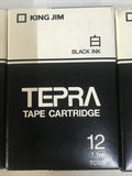 King Jim Co TC12S Tepra TC 12 Tape Cartridge 7.7m Black Ink *Lot Of 3*
