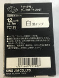 King Jim Co TC12S Tepra TC 12 Tape Cartridge 7.7m Black Ink