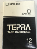 King Jim Co TC12S Tepra TC 12 Tape Cartridge 7.7m Black Ink