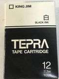 King Jim Co TC12S Tepra TC 12 Tape Cartridge 7.7m Black Ink