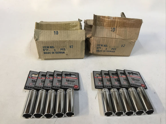 *Box Of 10* Thorsen 16mm Deep Socket 3/8 Drive 6 Point Metric Chrome Vanadium