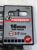 *Box Of 10* Thorsen 16mm Deep Socket 3/8 Drive 6 Point Metric Chrome Vanadium