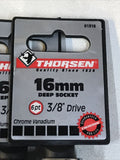*Box Of 10* Thorsen 16mm Deep Socket 3/8 Drive 6 Point Metric Chrome Vanadium