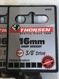 *Box Of 5* Thorsen 16mm Deep Socket 3/8 Drive 6 Point Metric Chrome Vanadium