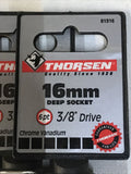 *Box Of 5* Thorsen 16mm Deep Socket 3/8 Drive 6 Point Metric Chrome Vanadium