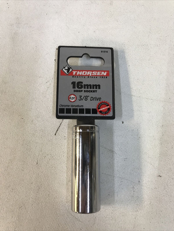Thorsen 16mm Deep Socket 3/8 Drive 6 Point Metric Chrome Vanadium 61316