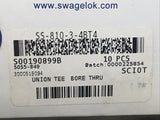 *Box Of 10* Swagelok SS-810-3-4BT4 Stainless Steel Fitting Union Tee Bore Thru