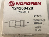 *Sealed Box Of 10* Norgren 124250428 Push-In Straight Fitting 1/4" NPT 1/4” Tube