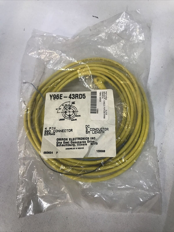 Omron Y96E-43RD5, Cable Assembly 3 Conductor 22AWG 90 Deg Connector 5M 4 Pin