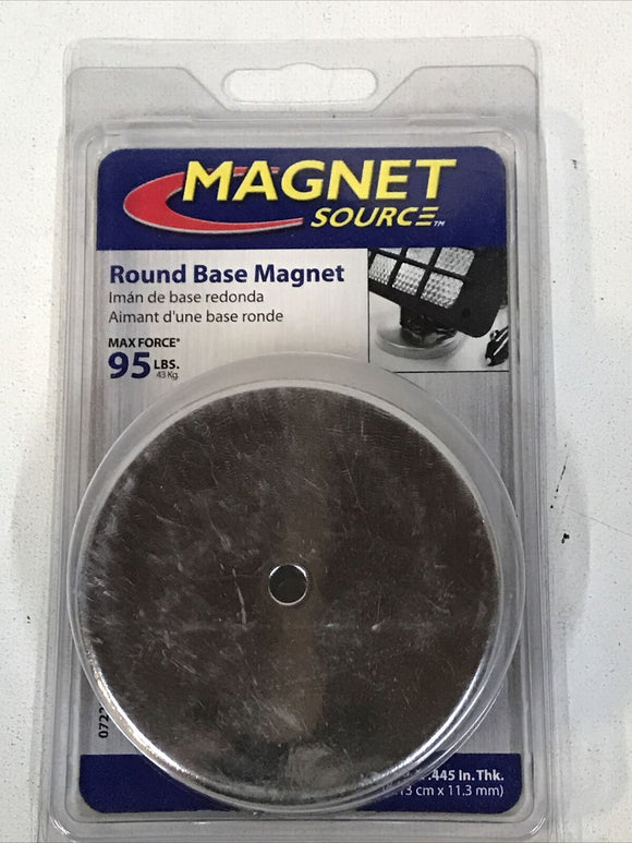 Magnet Source 6XY91 Round Base Magnet 95 Lb Pull 3.2 In. Diameter .445 In. Thick