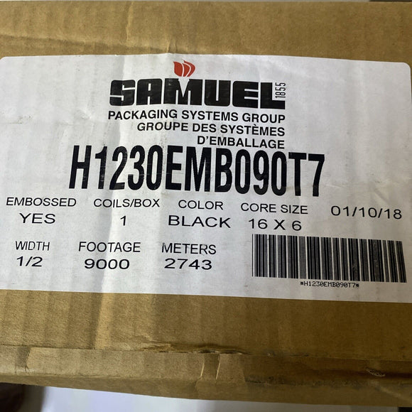 Samuel H1230EMB090T7 Embossed Black 16x6 Poly Strapping 1/2” 9000’ 2743m