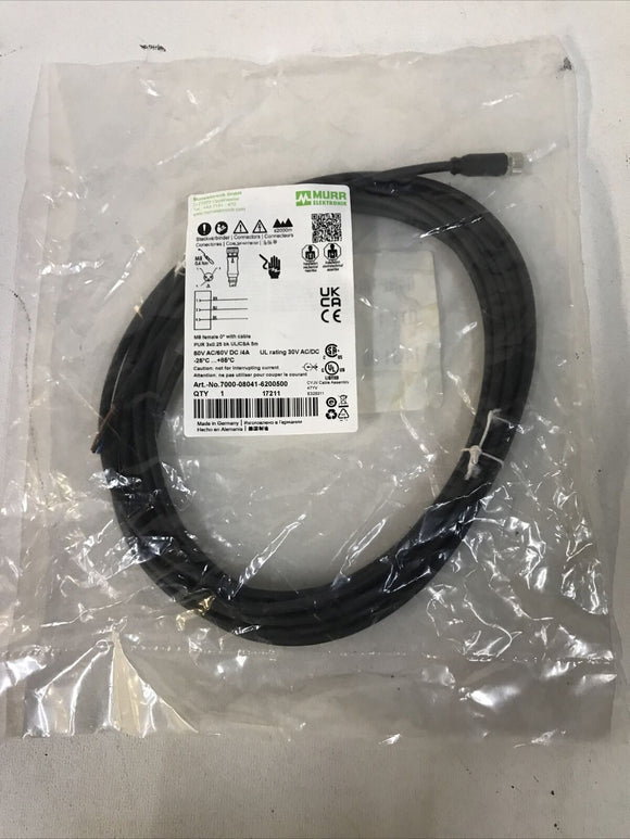 MURR ELEKTRONIK 7000-08041-6200500 M8 Female 0 Degree Cable 50V AC/ 60V DC 4A