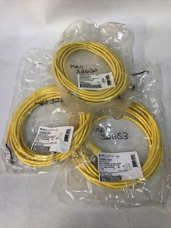 *Lot Of 3* Brad 1200651451 3 Pin Female 90° Micro-Change Cord 80299-A