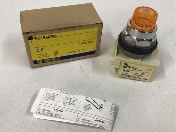 Square D 9001K2L35A Amber Illuminated Push Button 9001KM35 Ser H 24-28V AC/DC