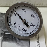 Ashcroft 20CI60R0400/250F 1/4 NPT Rear Connect 2” Dial 4” Stem 0-250F Single