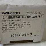 Ashcroft 20CI60R0400/250F 1/4 NPT Rear Connect 2” Dial 4” Stem 0-250F Single