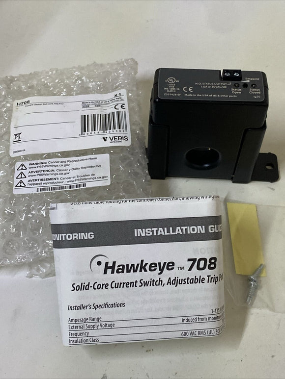 Veris H708 Hawkeye 708 Solid-Core Current Switch 1 to 135 A Adjustable Point