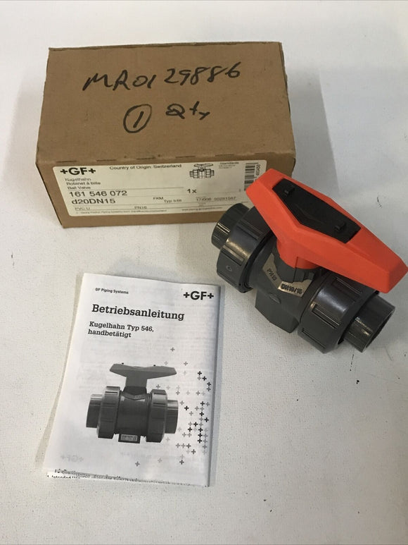 Georg Fischer 161 546 072 GF Ball Valve d20DN15 Type 546 PVC-U FKM