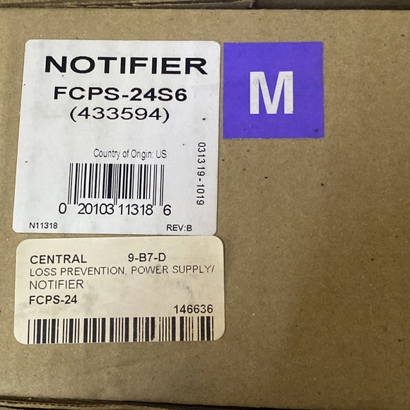 Notifier FCPS-24S6 Fire Alarm Power Supply Assembly 433594 SEALED