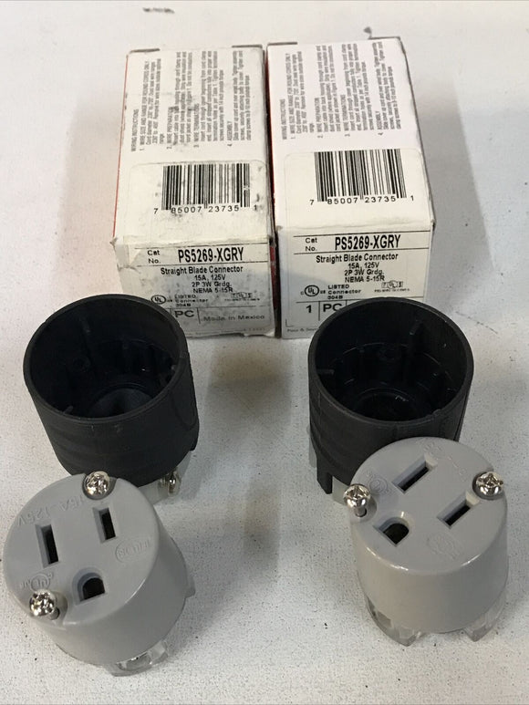 *LOT OF 2* Pass & Seymour PS5269-XGRY 5-15R Straight Blade Connector 15A 125V 2P