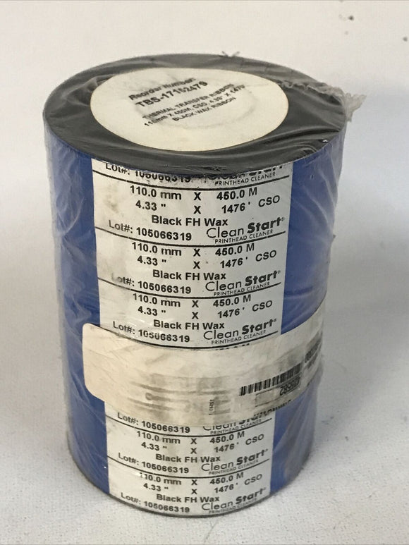 Clean Start Black FH Wax/Resin 4.33” X 1476’ Thermal Transfer Ribbon