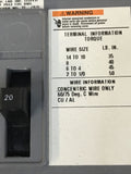 Cutler Hammer HFB3020L Circuit Breaker 20 Amp 3 Pole 600VAC Type HFB