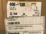 *BOX OF 50* Lasco 406-130 1" x 1/2" 90 Deg. Reducing Elbow PVC Sch 40 Slipxslip